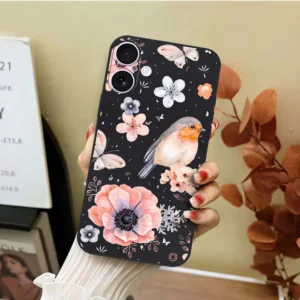 iPhone 17 Cover - Black - D1 - ONation Nature Floral Series - HQ Liquid Silicone Soft Case
