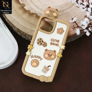 iPhone 15 Cover - Brown - New Stingy 3D Ultra Slushy Cute Bear Case